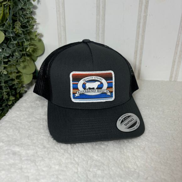 Black Snapback Trucker Hat Cap Quality Steaks Riverbed Ranch Casual - Picture 1 of 7
